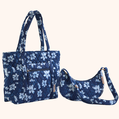 Indigo blossom tote + moon sling combo