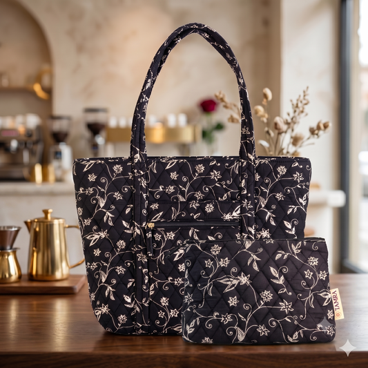 Midnight Black Tote + Big Pouch Combo