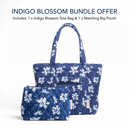 Indigo Blossom Tote + Big Pouch Combo