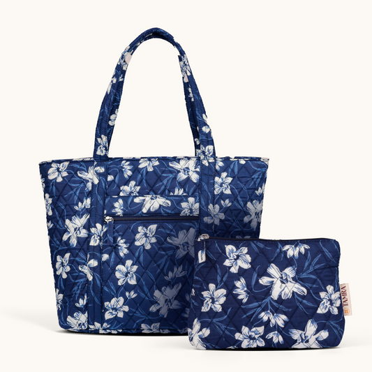 Indigo Blossom Tote + Big Pouch Combo