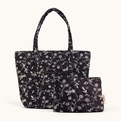 Midnight Black Tote + Big Pouch Combo