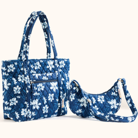 Indigo blossom tote + moon sling combo