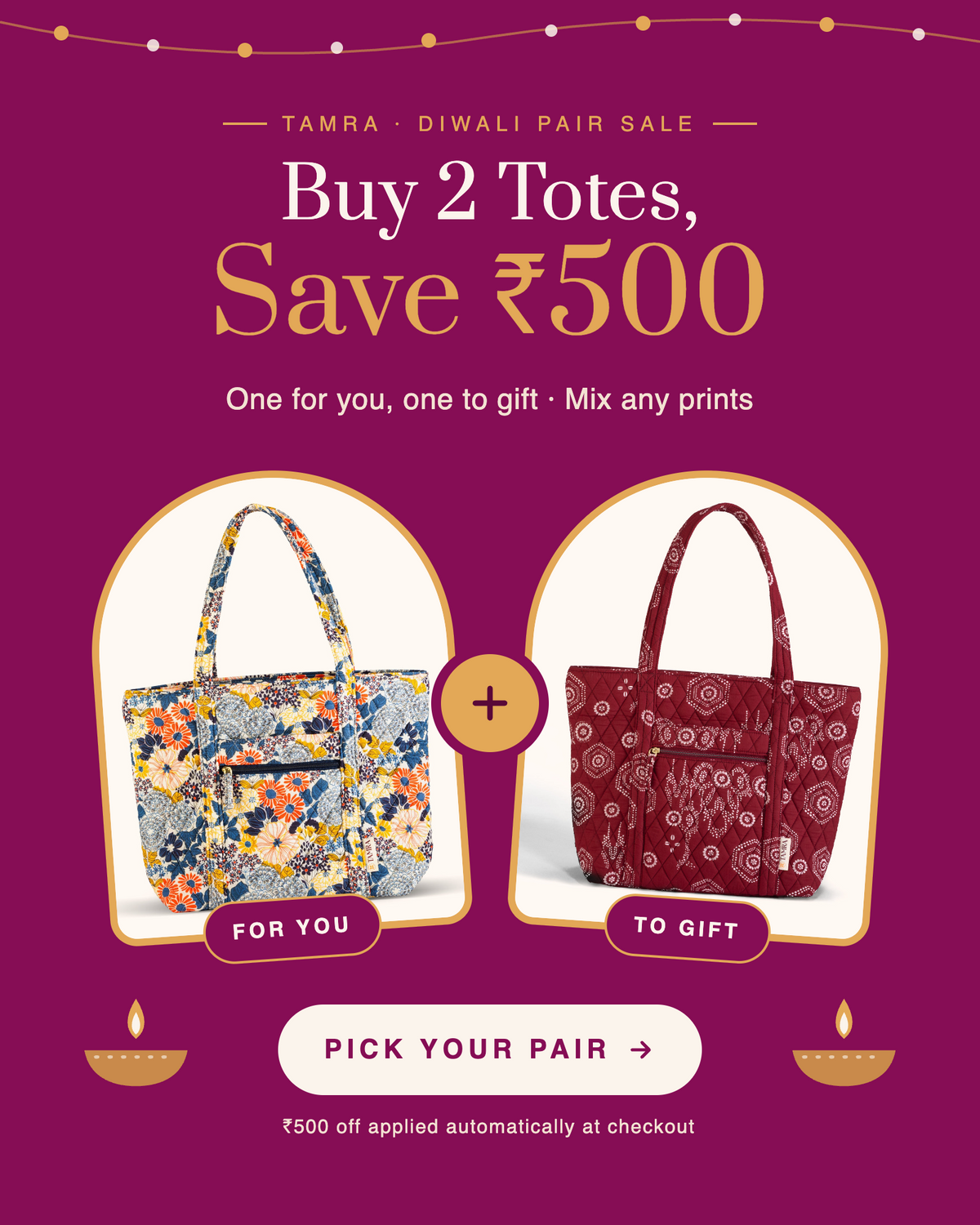 Diwali Pair Sale – Buy 2 totes, save ₹500